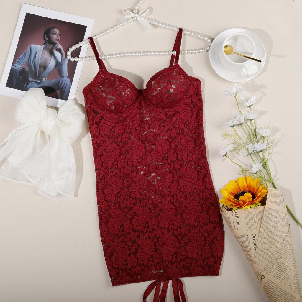 European & American Crisscross Lace-Up Backless Mesh Bodysuit 1517