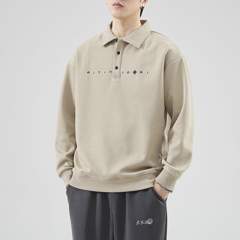 Men s Autumn Embroidered Hoodie: Long Sleeve Loose Fit, POLO Collar, Trendy Casual Outerwear XL 65-75kg
