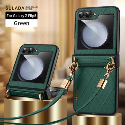Funda de teléfono tipo bandolera de piel sintética para Samsung Galaxy Z Flip 5 5G, funda protectora anticaídas y a prueba de golpes