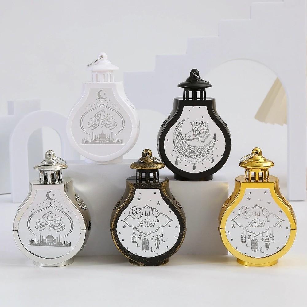 Eid Mubarak Moon Ramadan Decoration LED Lantern Plastic Handheld Moon Lantern Castle Lights Islamic Party Decoration