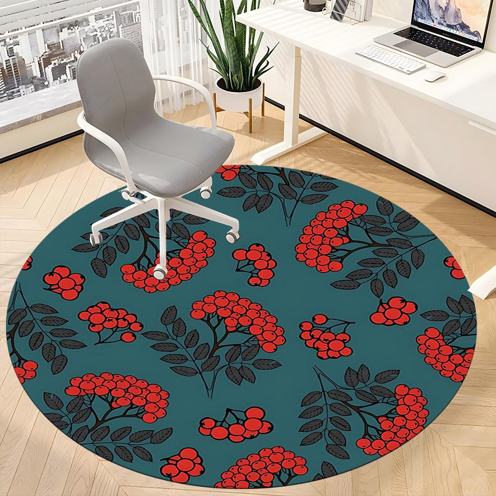 1pc Rustic Berries Office Round Area Rug, Indoor Mat Suitable For Office, Under Office Chairs Bedroom Living Room Home Decor, Room Deco180