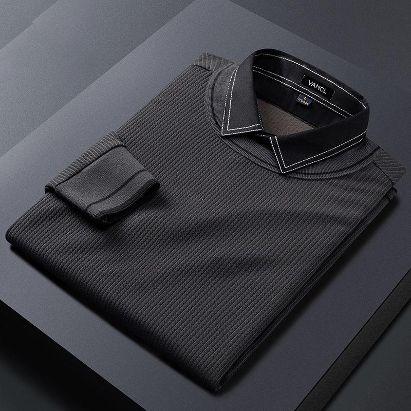 

Весна и осень 2023 года, универсальная модель оверсайз, тренд корейской версии, однотонная трикотажная рубашка с длинным рукавом и воротником поло, имитация двух частей L серый