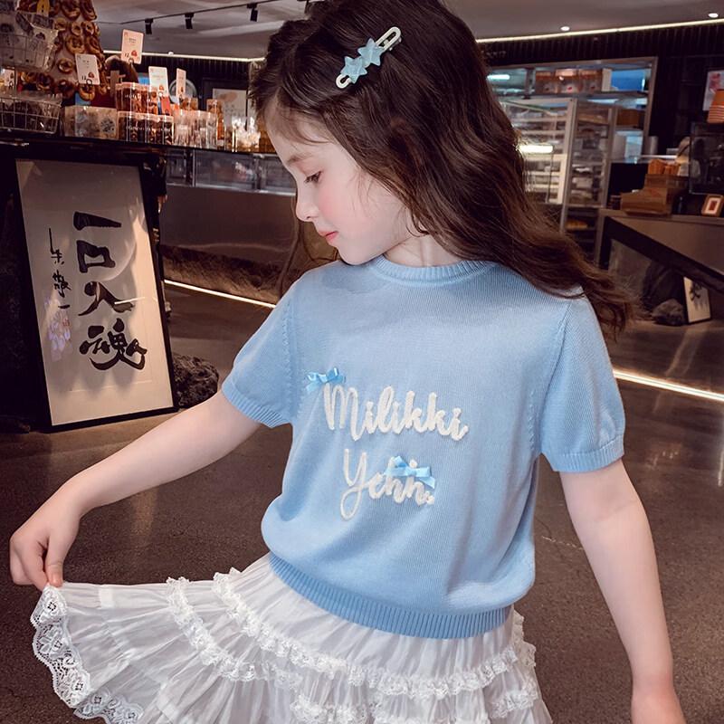 MIMIHELLO Girls' 2026 Summer Korean Style Short Sleeve T-Shirt