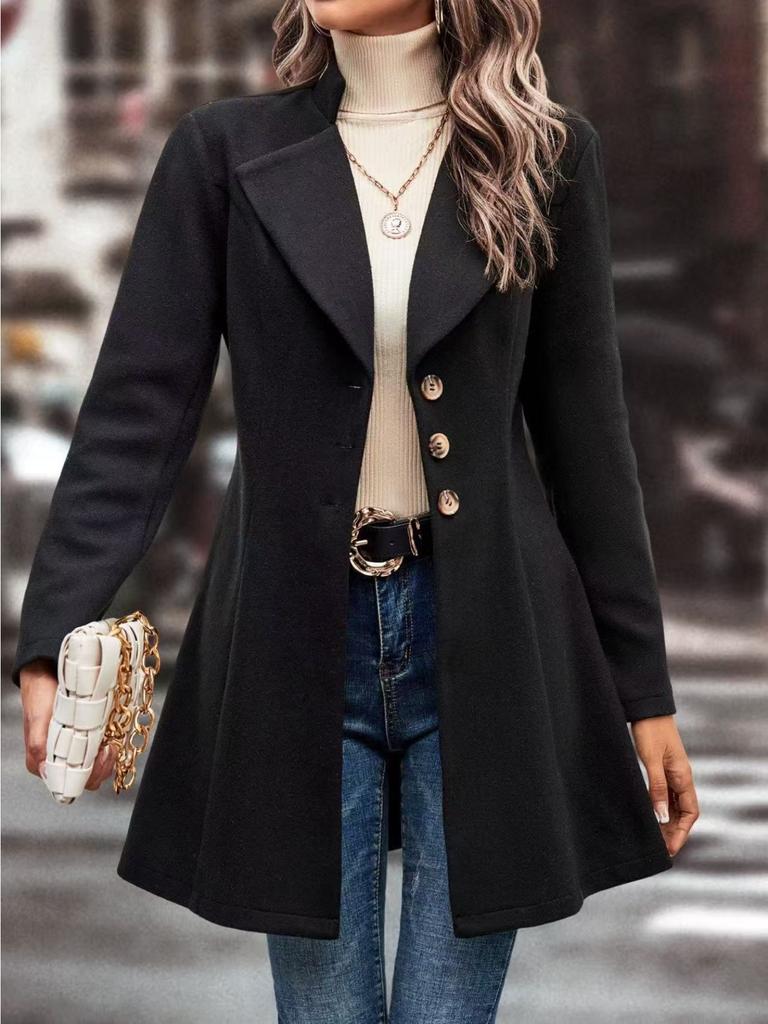 Gabardina con cuello de solapa Abrigo cortavientos para mujer Ropa entallada Mujer Capa holgada Abrigo de lana de un solo botón Prendas de abrigo