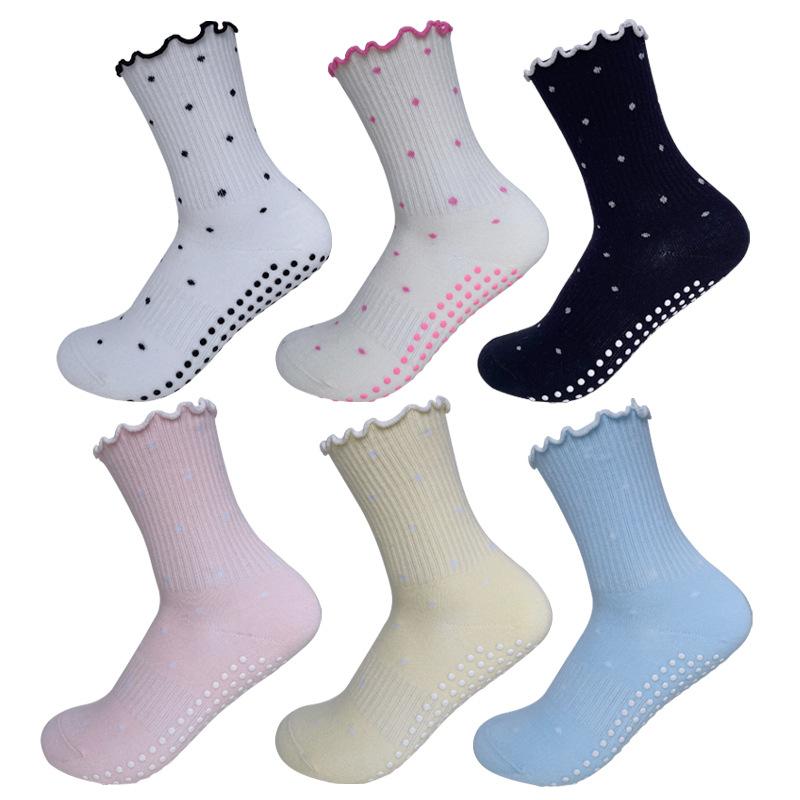 Dot Pattern Yoga Socks - Suitable for Children's Indoor Fitness Exercises and Pilates - Mid-calf Socks with Anti-slip Lace On The Bottom.