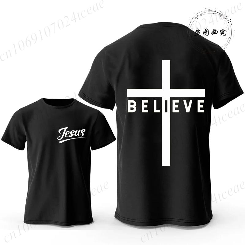 Believe Cross Jesus Creative Fashion Men's T-shirts Christian Graphic Printed Tops Female Tshirts Casual Short Sleeved T-shirt