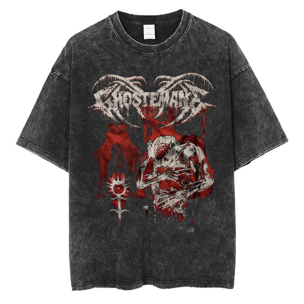 Washed Vintage Rapper Ghostemane Graphic Print Tshirt Men Women Hip Hop Rap Rock Trap Metal Gothic Oversized Tshirt Streetwear