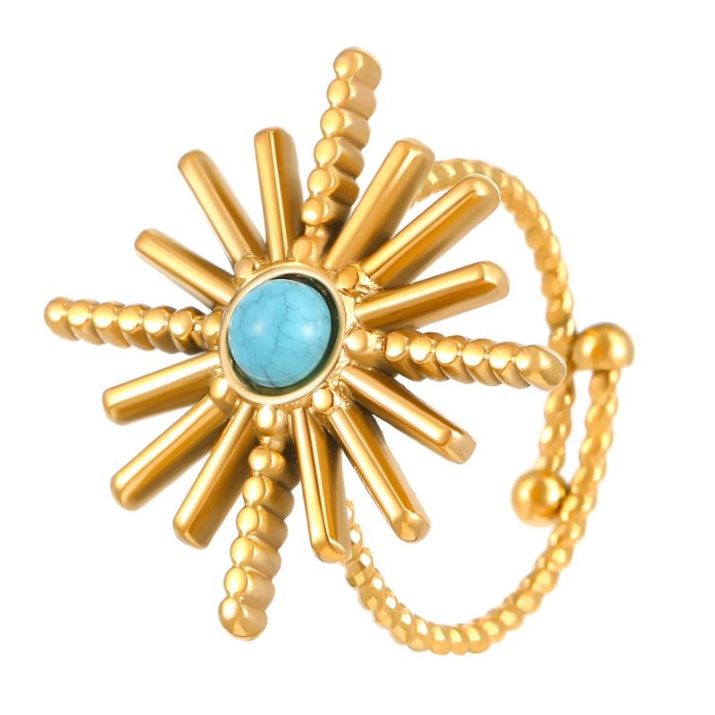 Stainless Steel Green Natural Stone Rings for Women Men Vintage Trend Punk Jewelry Gold Color Opening Ring Waterproof Gift New