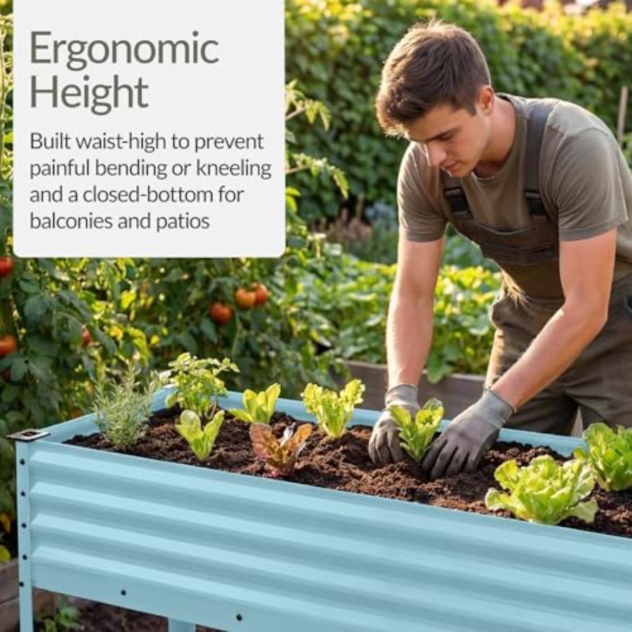 48x24x30in Galvanized Raised Garden Bed Metal Elevated Planter Box Vegetable Garden for Backyard Patio Balcony - Mist Blue