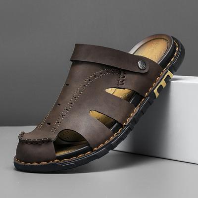 Summer Men Sandals Handmade Leather Hiking Outdoor Beach Shoes Fashion and Casual Sandals Men's Summer Shoes Sandals