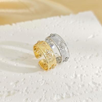 Anello aperto di lusso vintage a quattro foglie per donna - Gioiello elegante per l'indice