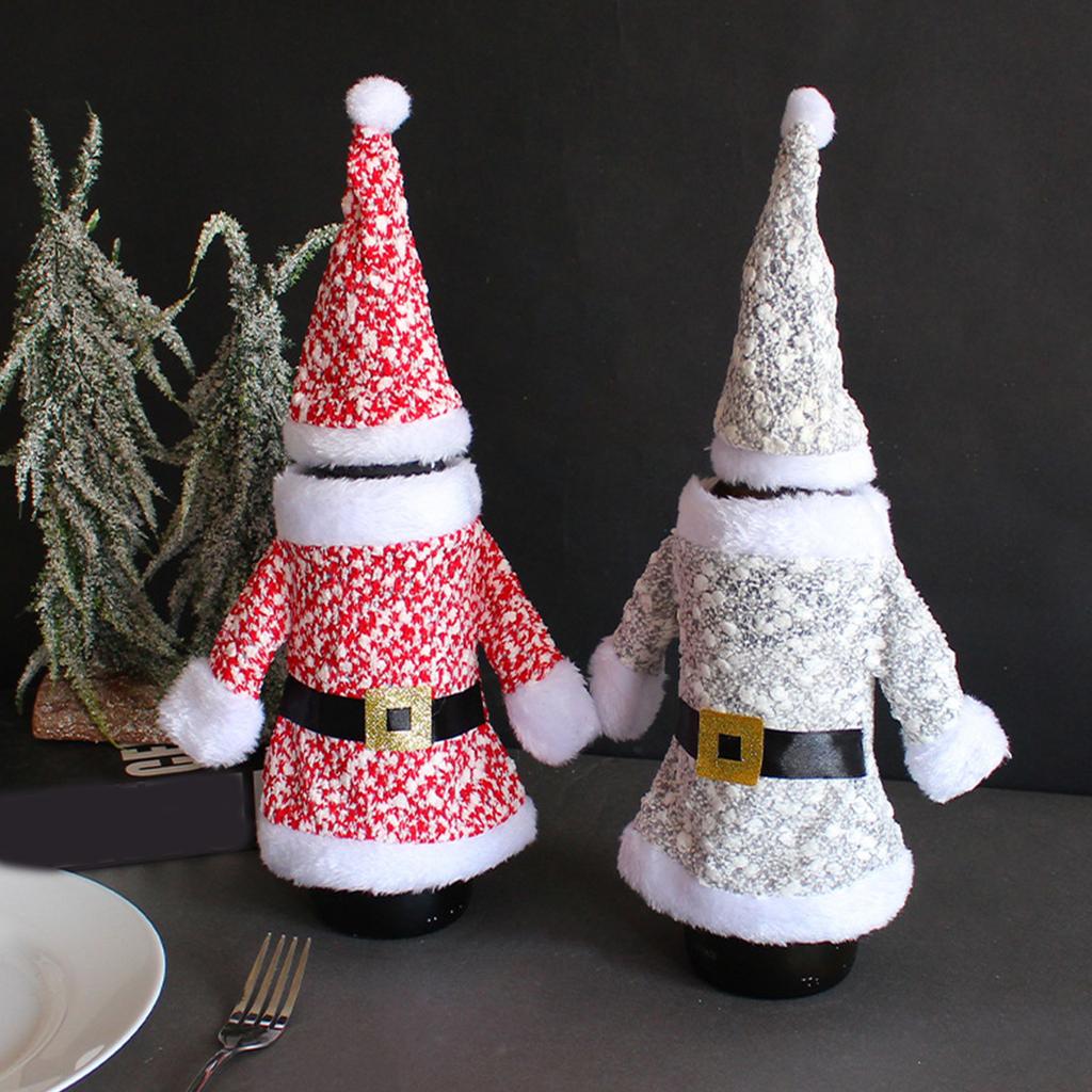 Christmas Decorations, New Clothes And Hats, Wine Bottle Covers, Knitted Three Dimensional Red Wine Covers, Dining Table Wine Bags