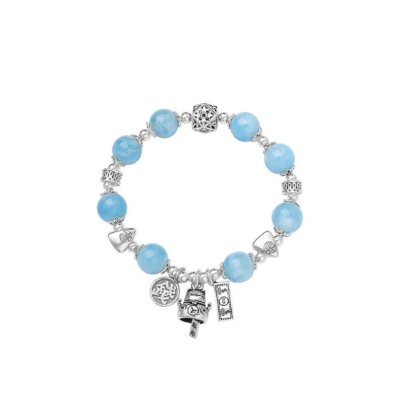 Natural Blue Crystal Aquamarine Bracelet Women'S 925 Silver Accessories Finished Bracelet