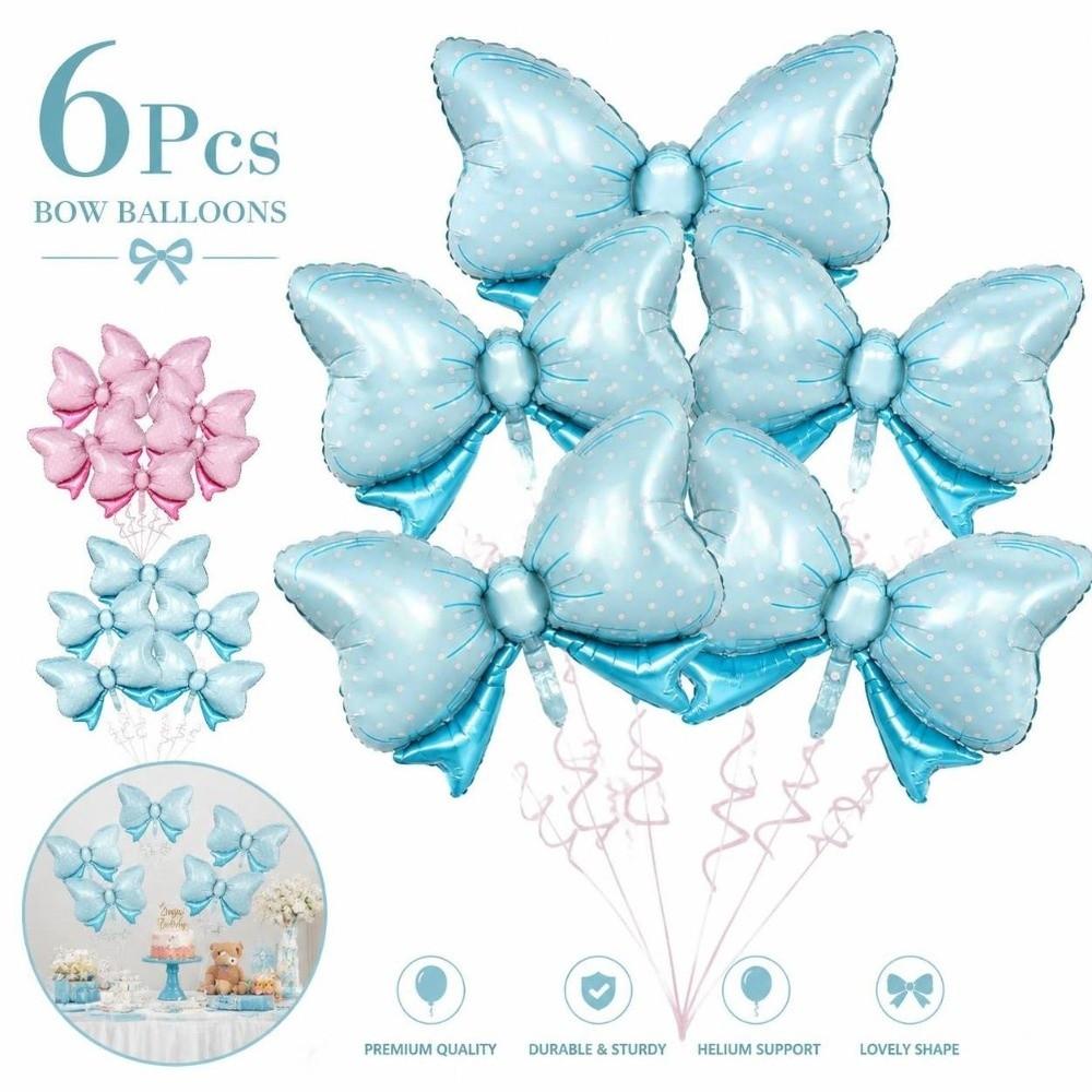 6Pcs Large Aluminum Foil Balloons Reusable Party Balloons Decorative Bow Balloons Gender Reveal