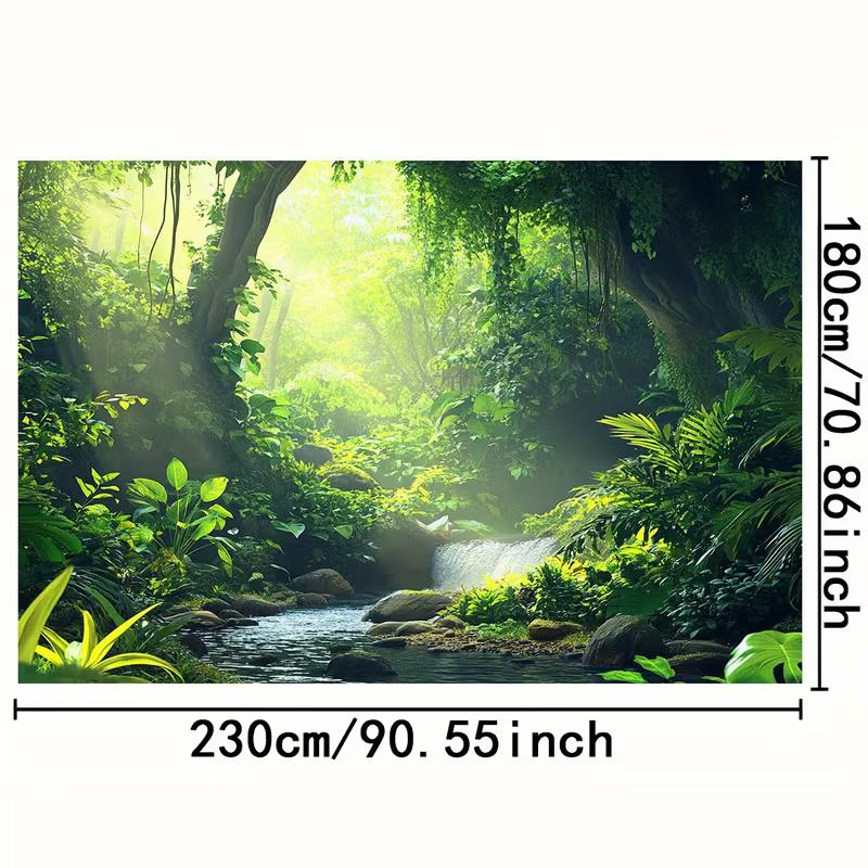 2D Misty Rainforest Waterfall Backdrop with Sunlight Photography Background