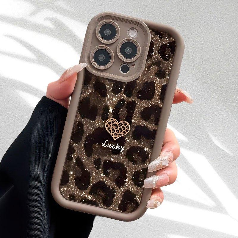 Leopard print heart-shaped 2D pattern phone case suitable for iPhone 17 16 15 14 13 12 11 Pro/Max/Plus anti drop and shockproof