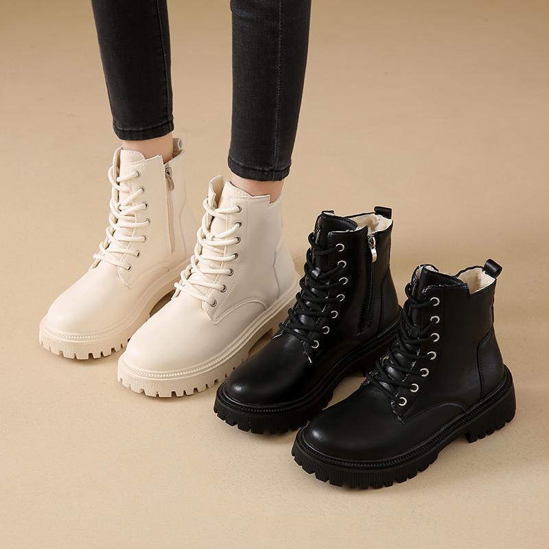 Thick-soled Velvet Martin Boots for Women's Winter 2025 New British Style Tooling Leather Boots Heightened and Thin Short Boots Size 42