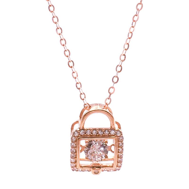 Exquisite Pure Russian 585 Purple Gold Luxury Flash Diamond Opal Lock Sleeve Chain Plated Rose Gold Lifetime Lock Love Necklace