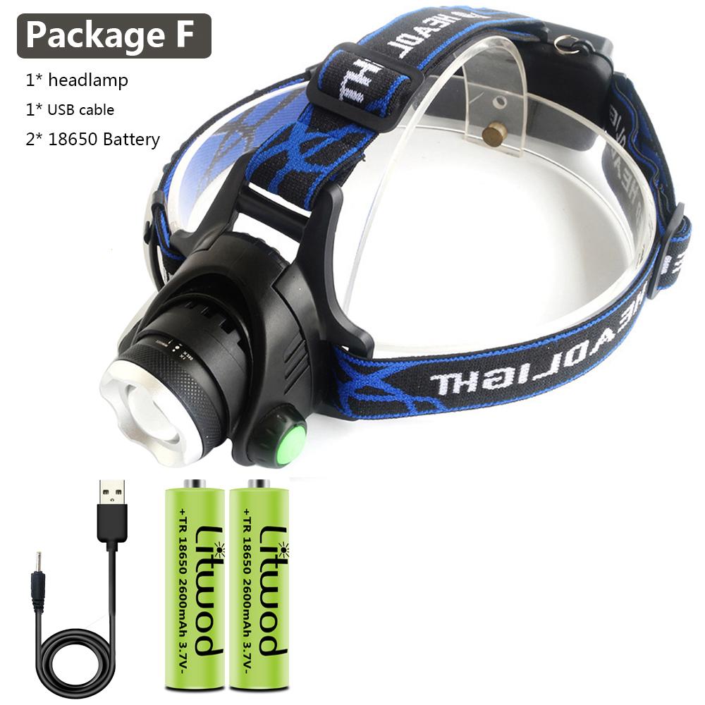 

XHP180 2000 000LM Самый яркий светодиодный налобный фонарь с масштабируемой головкой, фонарик, лампа, USB-перезаряжаемый фонарик для кемпинга Package F