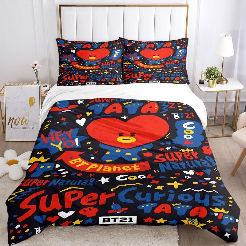 3pcs BT21 Tata Heart Bedding Set: Perfect for Bedroom or Guest Room. Soft and Comfortable with No Core Included yy251009219