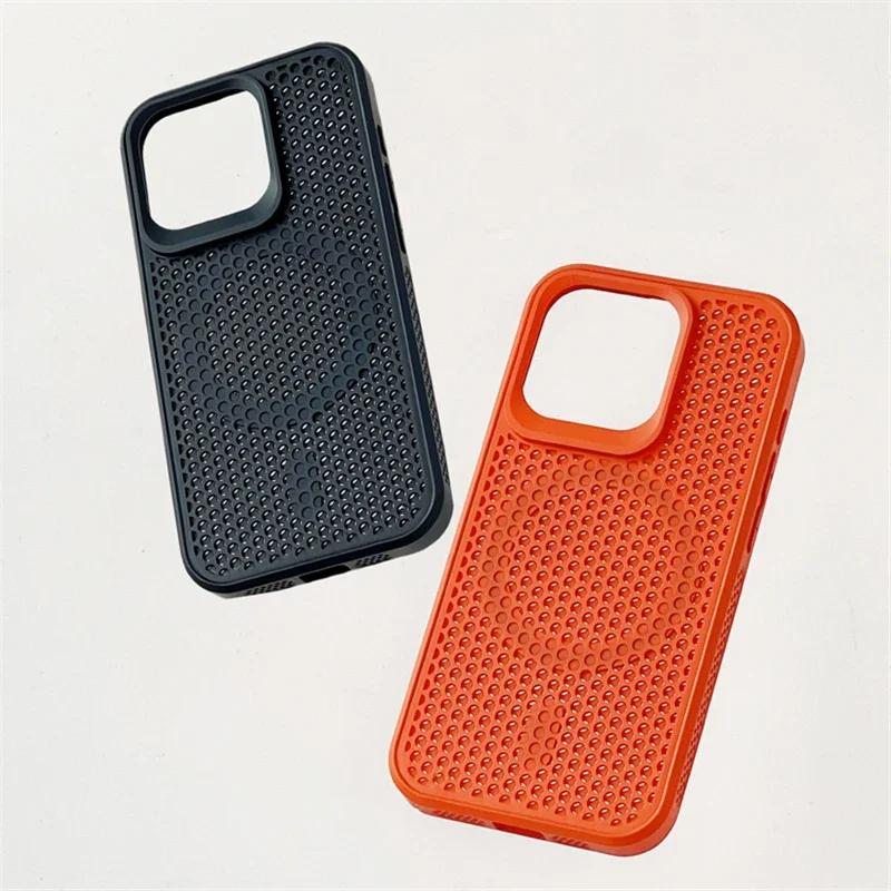 Heat Dissipation Mesh Magsafe Case For iPhone 16 15 12 13 11 14 Pro Max Plus Cooling Breathable Magnetic Wireless Charging Cover