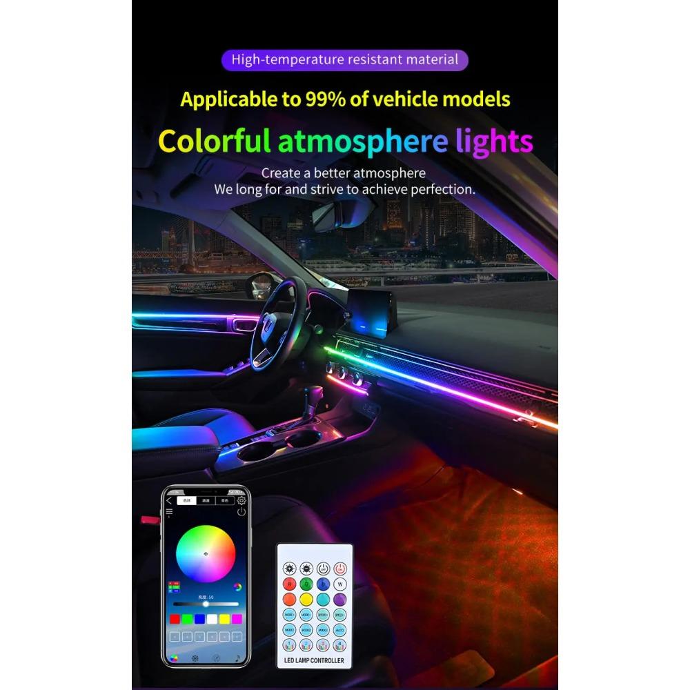 Universal 10-in-1 Car LED Interior Ambient Light Kit RGB Color Changing Acrylic Strip Lights with APP & Remote Control for Car