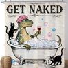 Black Cat Funny Dinosaur Shower Curtain Cool Get Naked Shower Curta Set Cute Animal In Bathtub Bath Curtain Vintage Rustic