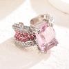 Cold Style Ins Inlaid Pink Ring for Women with Open Index Finger Pink Gemstone Ring