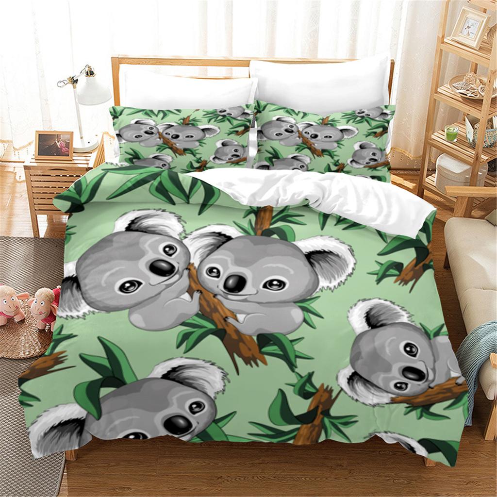 Cartoon Koala Duvet Cover King Queen Lovely Animal Bedding Set For Kids Teens Adults Wildlife Quilt Cover With Pillowcase 2/3PCS