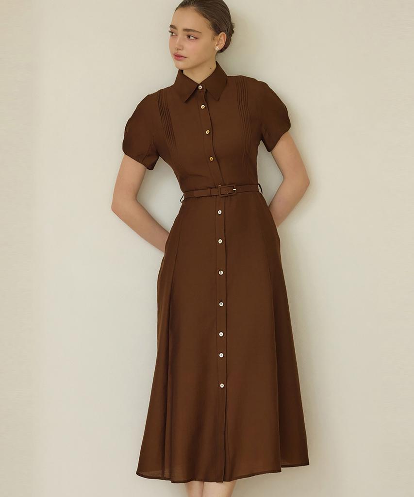 Julie And Kara 25Hs Collar 123 Terroir Line Pintuck Citrus Dress Brown