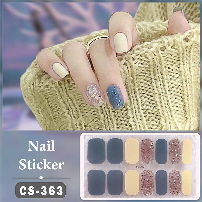 No Baking Lamp Waterproof Nail Wraps Full Cover Nail Stickers Solid Color 14 Nails/Set Multi Color Nail Art Look Patch Firm