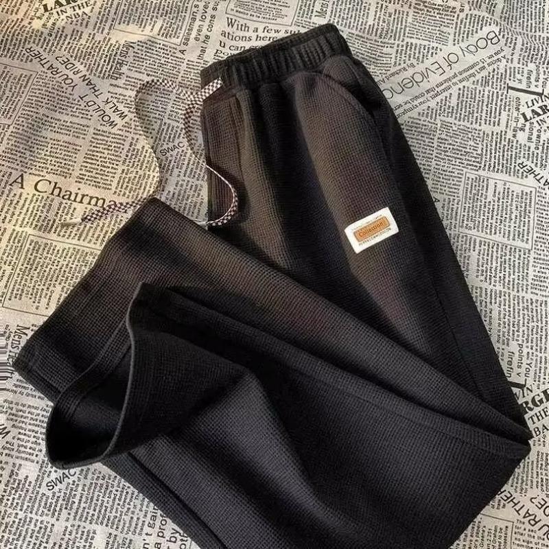 

Ice silk straight pants men s summer thin trendy brand high-end wide-leg pants design loose casual trousers M чёрный