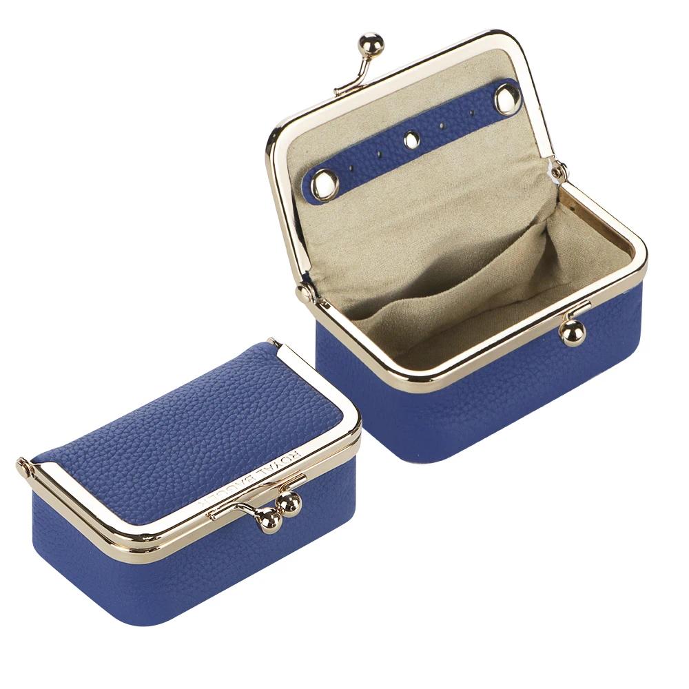 

Royal Bagger Genuine Leather Jewelry Box, Mini Case for Rings, Necklaces & Earrings, Kiss Lock Coin Purse for Women 3203 королевский синий