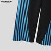 INCERUN Two-piece Men Long Sleeve Striped Mesh Sheer Crop Tops Bow Elastic Waist Pants Sets
