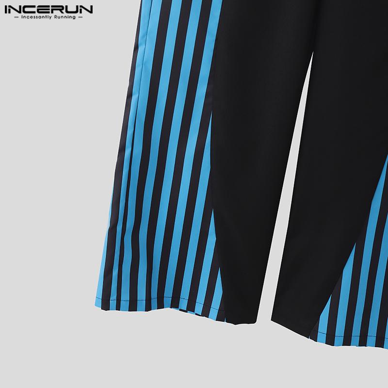 INCERUN Two-piece Men Long Sleeve Striped Mesh Sheer Crop Tops Bow Elastic Waist Pants Sets