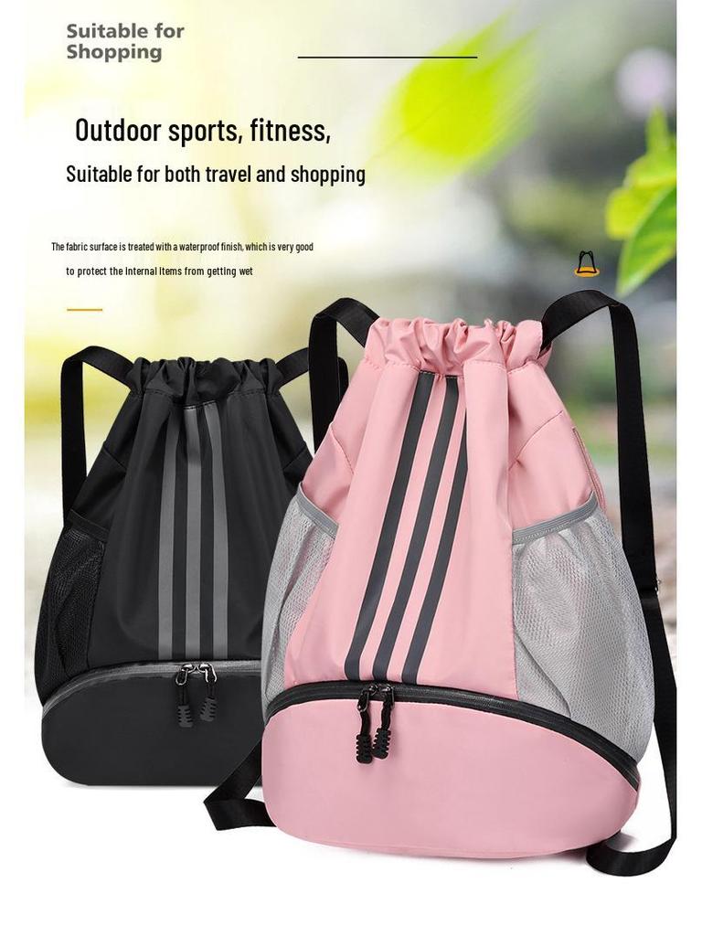 Lightweight Water-Repellent Striped Nylon Drawstring Bag - Spring Outdoor Sports & Gym Backpack