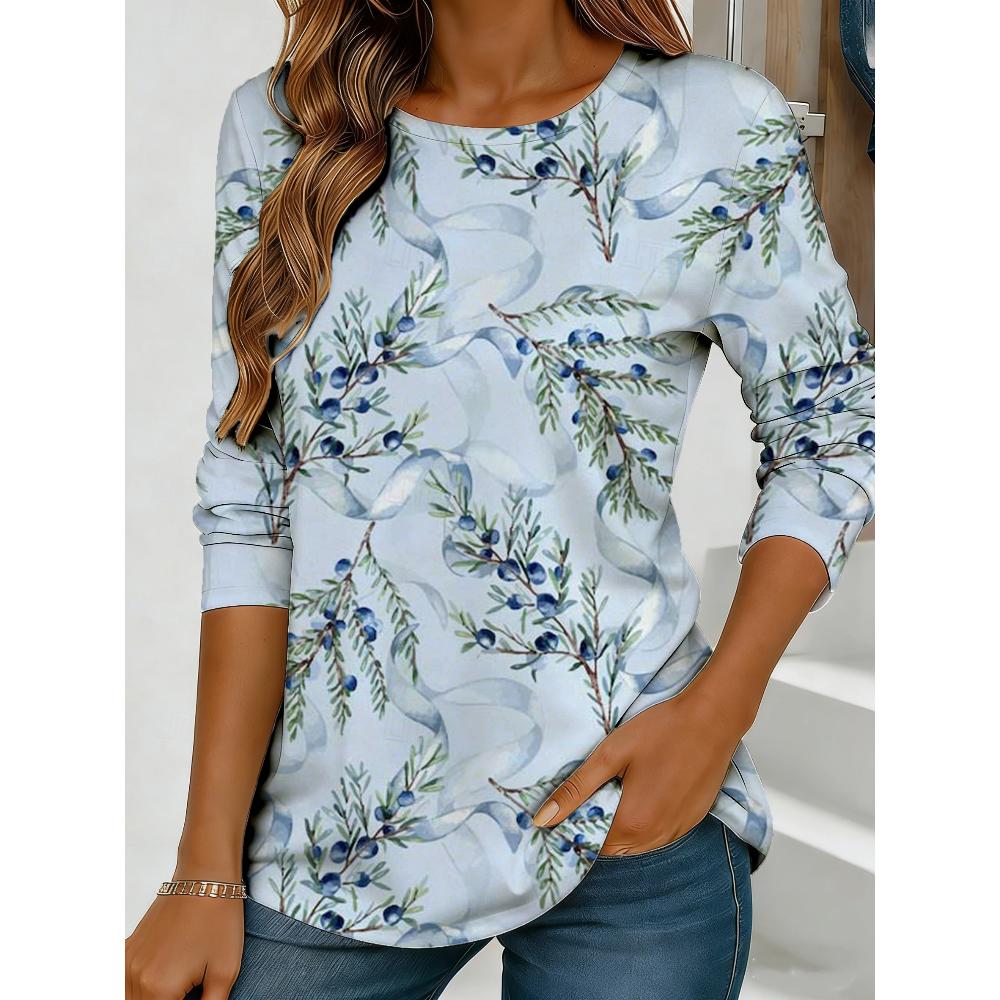 Flower Printing Versatile Comfortable Long Sleeve Fashion Loose Pullovers Long Sleeves Women’s