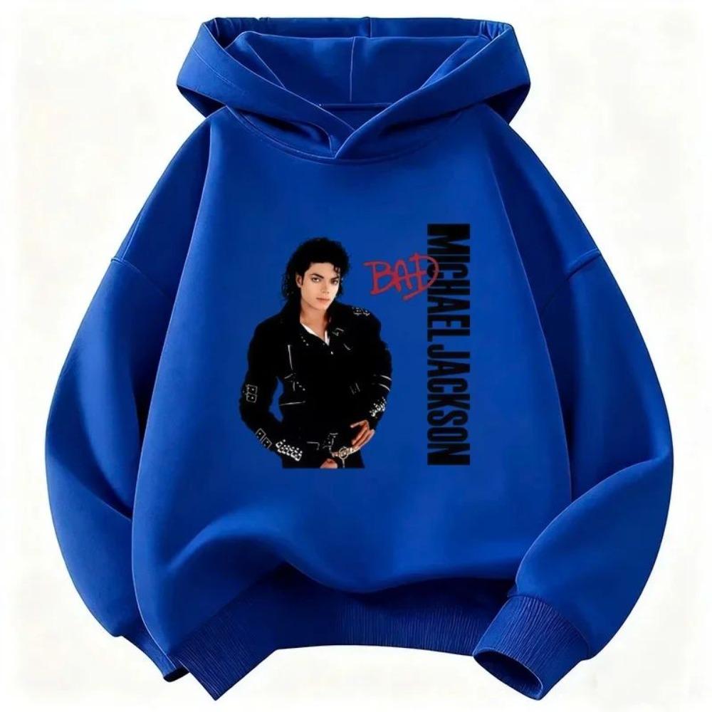 2026 Nuovo Felpa con Cappuccio Stampata Michael Jackson Moda Autunnale Casual da Esterno Felpa Manica Lunga Larga Streetwear per Bambini
