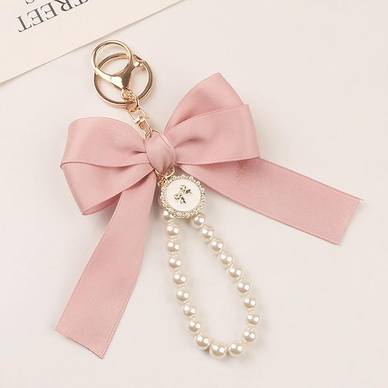 Large Bow Key Ring Pearl Keychain Car Pendant Creative Colorful Ribbon Fabric Knot Key Chain Accessories