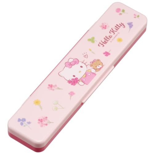 Skater Chopsticks and Spoon Set, Bento Box, Adult, Antibacterial, Combo Set, 18cm, Quiet, Made in Japan, Sanrio Hello Kitty Flower Wreath, CCS3SAAG-A
