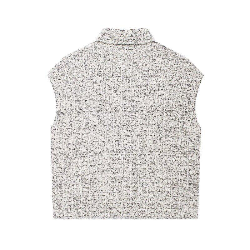 Fashion Style 2024 Autumn New Women's Sleeveless White with Lapel Knitwear Cardigan Top 6236105