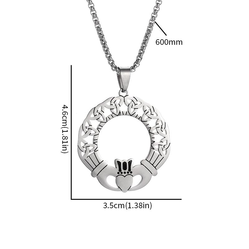 Stainless Steel Celtic Trinity Knot Claddagh Heart Shape Pendant Necklace for Men Women Irish Lucky Amulet Jewelry