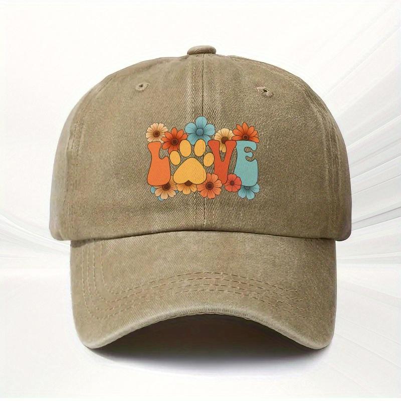 Pet Paw Love Floral Retro Baseball Cap Unisex Casual Polyester Vintage Adjustable Outdoor Hat