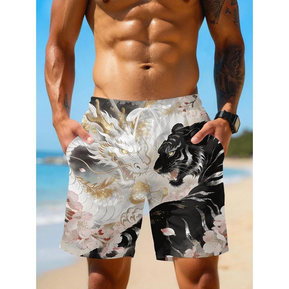 Creative Colorful Summer Leisure Holiday Cool Daily Versatile Shorts Fashionable Comfortable Plus Size Drawstring Loose Men Animal 3D Shorts
