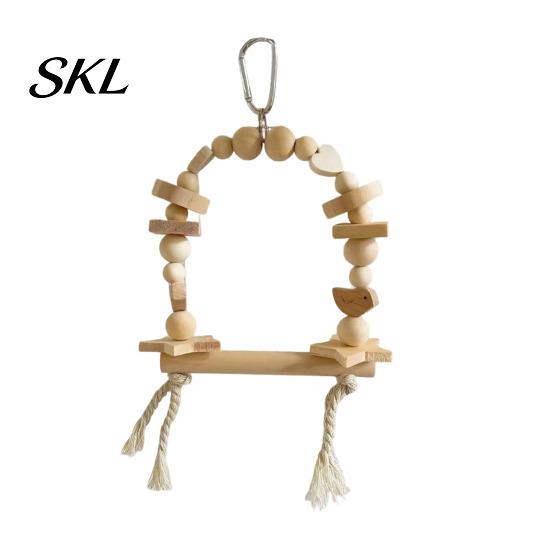 Bird Swing Toy Hanging Parrot Toy, Wooden Perch Stand for Cage, Wood Chew Beads Blocks Parakeet Cockatiel Budgie Macaws