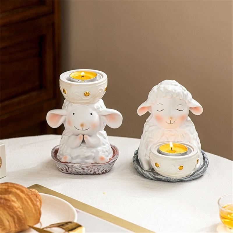 Handcrafted Cartoon Sheep Candle Holder Resins Lamb Tealight Stand Holiday Centerpieces Candlestick For Mantels Decors