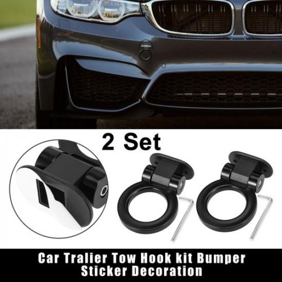 2 Set Universal Black Ring Shaped Car Tow Hook Decor Bumper Trailer Sticker