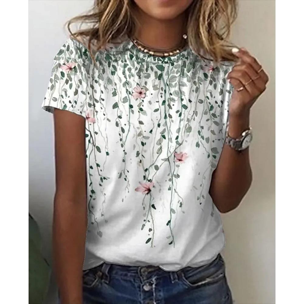 Flower Print t-shirt Women 3d flower Printing O-neck T-shirt Fashion Y2k Clothes Summer Oversized y2k Tshirt Women Clothing TOPS