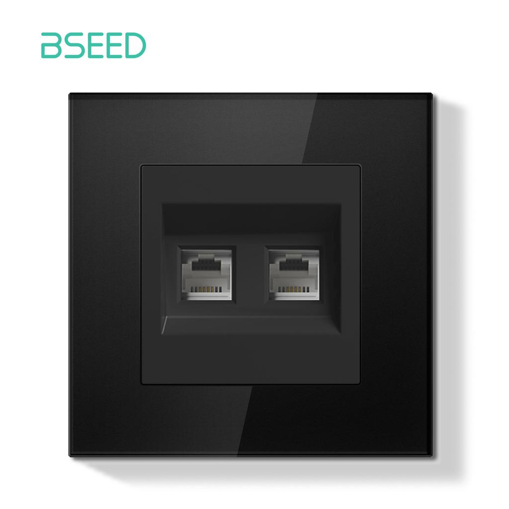 BSEED Switch Light Switch Black Glass Frame Wall Power Sockets USB-C Phone Charge E-Series EU Standard 1 Way