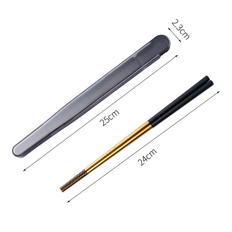 1 Pair 304 Stainless Steel Chopstick With Box Holder Non-slip Sushi Food Metal Sticks Portable Chopsticks For Travel Outdoor